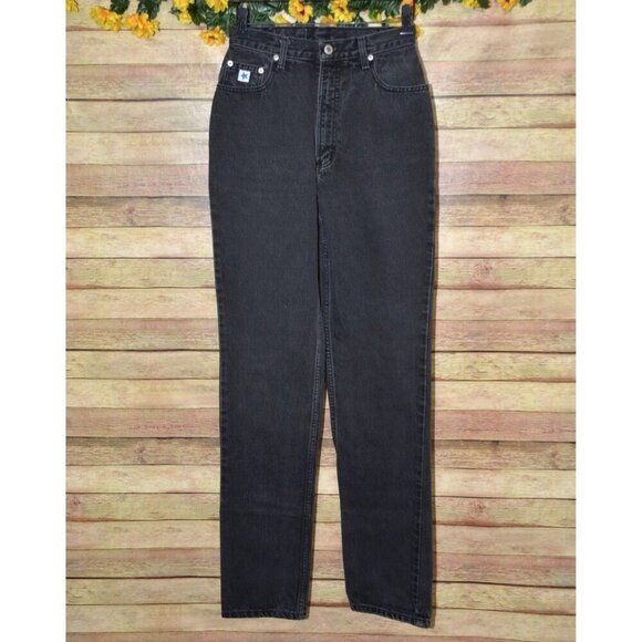 Vintage Rockies Slim Ladies Black Denim Straight Leg Jeans Size 28/7 Long Retro - Picture 1 of 10